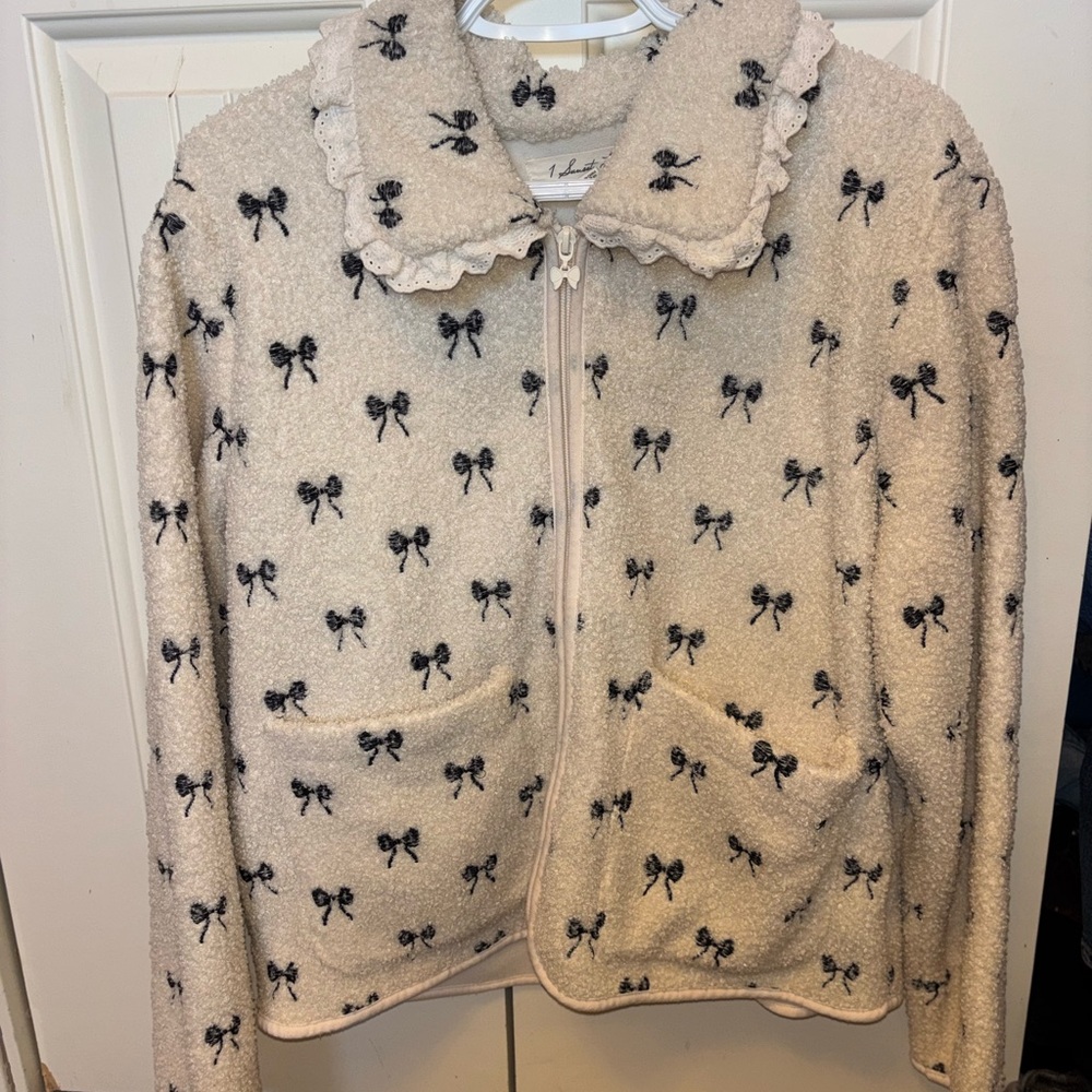 Sunset Lane Bow Print Sherpa Jacket